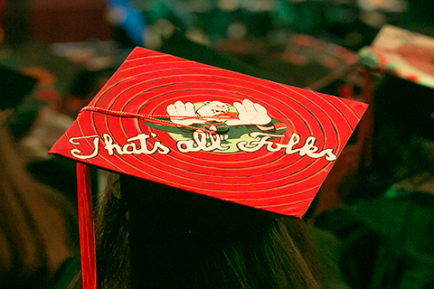 A zoomed in photo of a graduation cap.