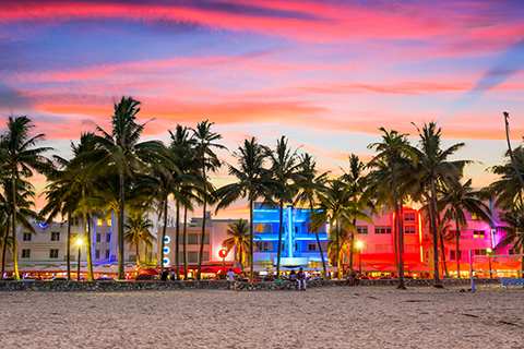 A stock photo of the city scape on South Beach in Miami, Florida.