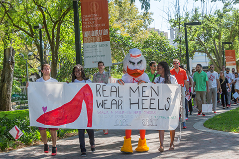 A photo from the 2016 "Walk A Mile In Her Shoes" event at the University of Miami Coral Gables campus.